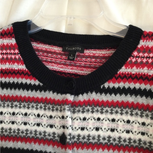 Talbots Button Front Red, Gray, Black, White Cardigan Sweater Size Large - Picture 4 of 4